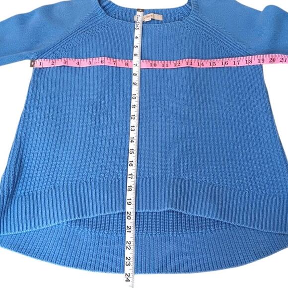 LOFT Cableknit Sweater M Cotton High Low Hem Blue Casual Office Career Event‎ - Picture 4 of 10